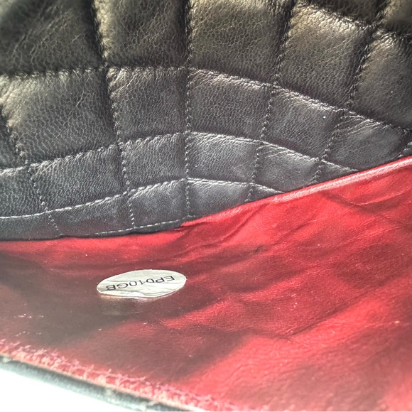 CHANEL Vintage Black Quilted Lambskin Leather Camera Bag -Gold Burgundy Shoulder - Picture 9 of 16